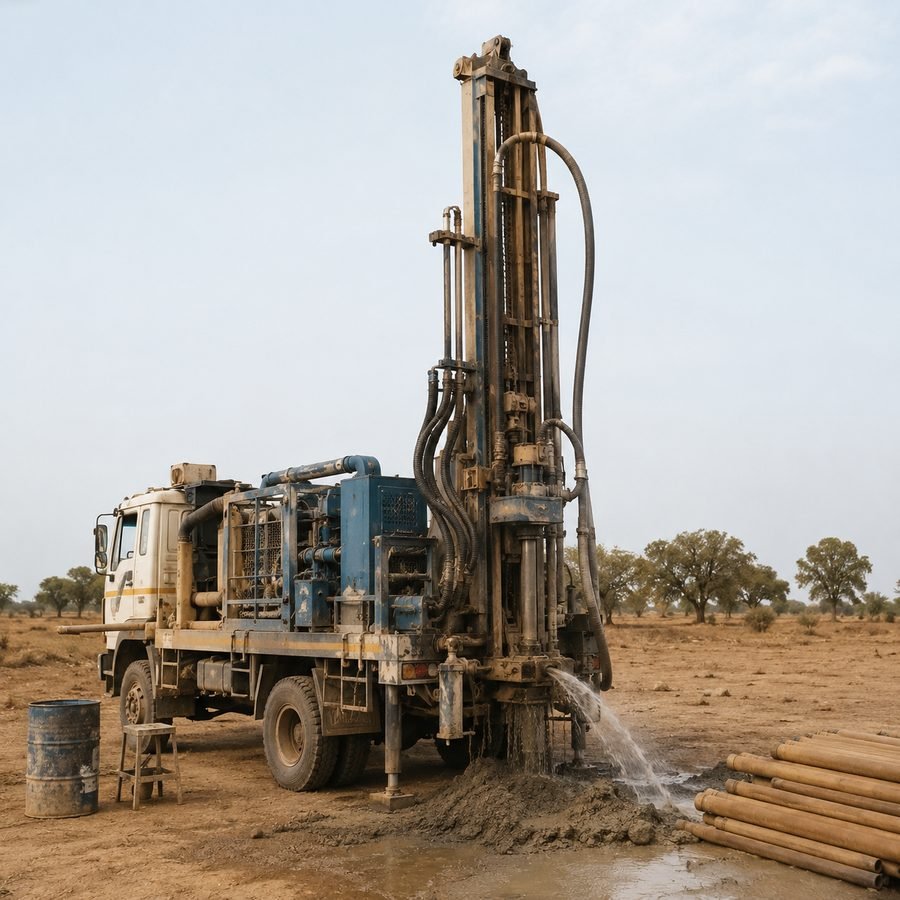 Machine de forage d'eau en action
